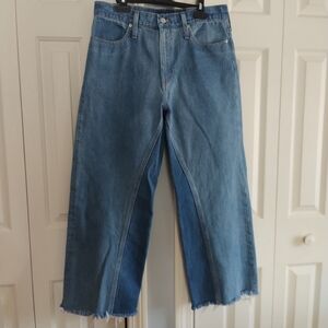 J. Crew Sim Wide Leg Jean Patchwork Raw Hem Sz 30